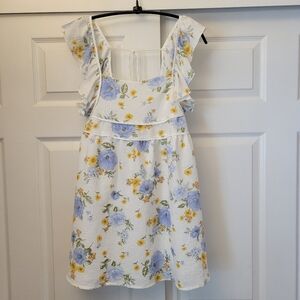 Floral Mini Dress With Ruffles & Cutout Back Size S